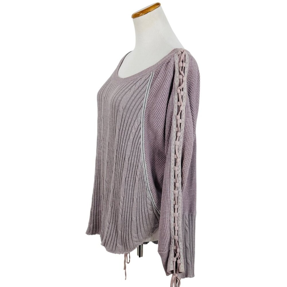 Free People Lilac Lace Up Sleeve Thermal Cable Knit Sweater | Boho Grunge Fairy - Picture 9 of 16